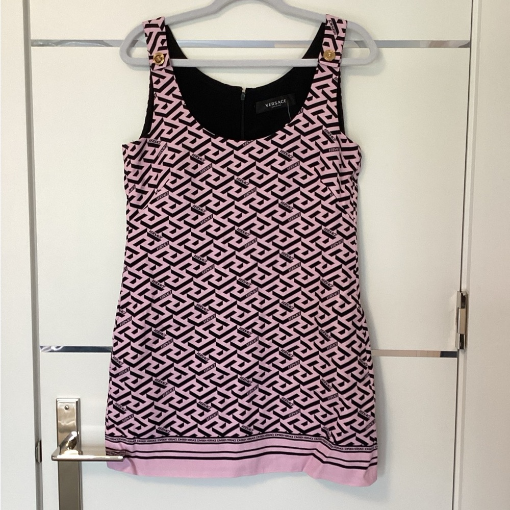 Versace Black and Pink Patterned MIDI Dress